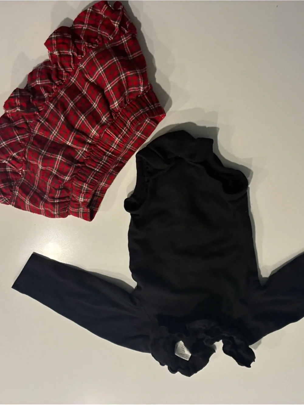 Carter's Black Top with Red Plaid Ruffle Skirt Matching Set